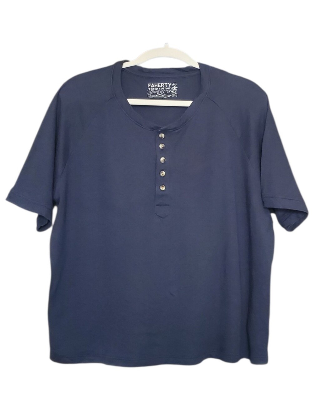Faherty Raglan Cloud Short Sleeve Jersey Henley Shirt Pima Daily WKS2333 XL